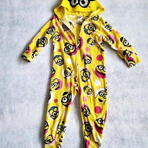 Unisex Kids MINIONS Despicable Me UNION Pajamas One Piece Hooded Costume XS EUC
